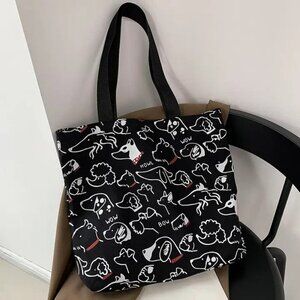Adorable Dog Print Canvas Zipper Tote